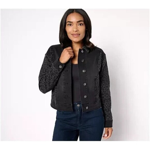 LOGO Lab by Lori Goldstein Denim Jacket with Eyelet Washed Black Reg 14 A658960 - Picture 1 of 1